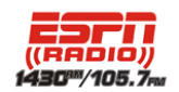ESPN 1430 AM / 105.7 FM Radio Station Logo ESPN 1430 AM / 105.7 FM radio live streaming logo